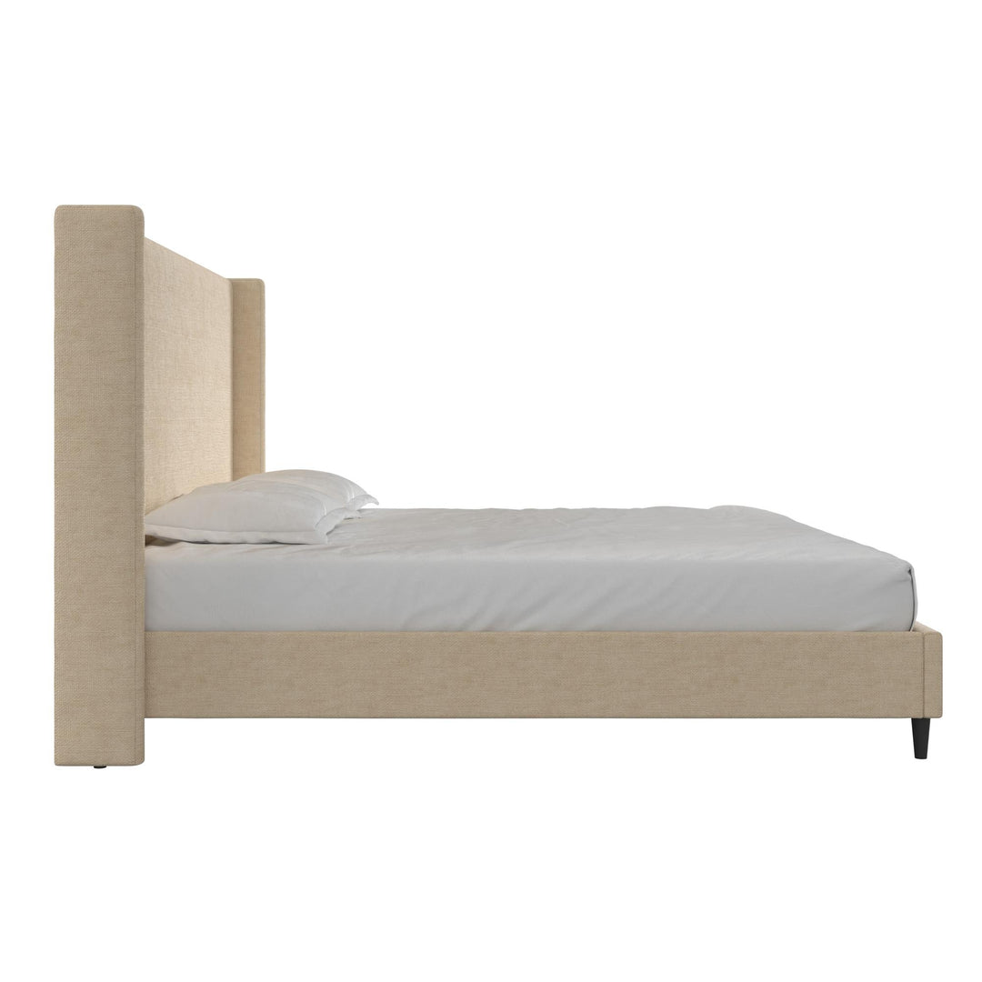 Eveline Textured Canvas Upholstered Wingback Bed - Beige - King