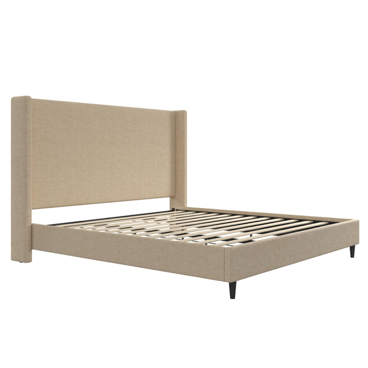 Eveline Textured Canvas Upholstered Wingback Bed - Beige - King