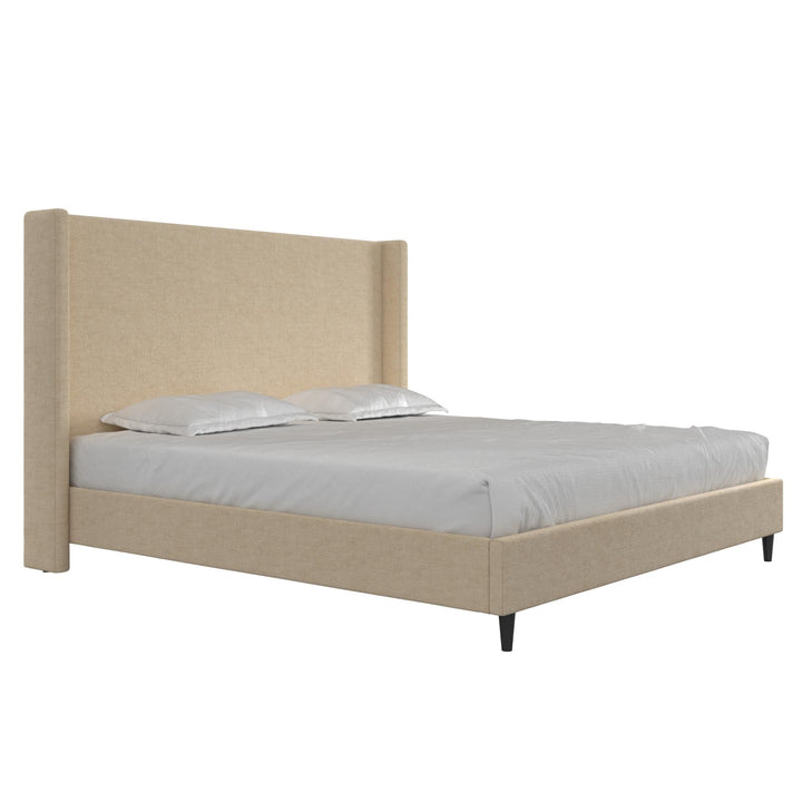 Eveline Textured Canvas Upholstered Wingback Bed - Beige - King