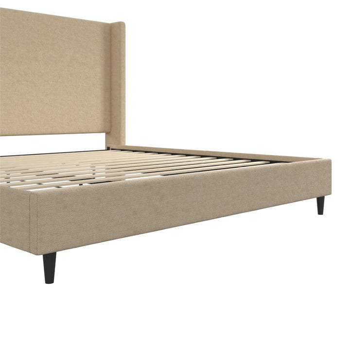 Eveline Textured Canvas Upholstered Wingback Bed - Beige - King