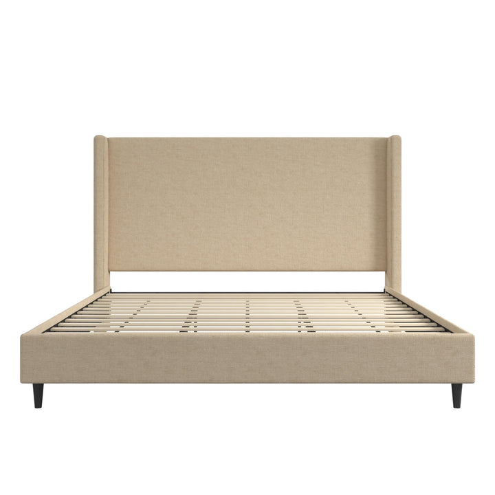 Eveline Textured Canvas Upholstered Wingback Bed - Beige - King