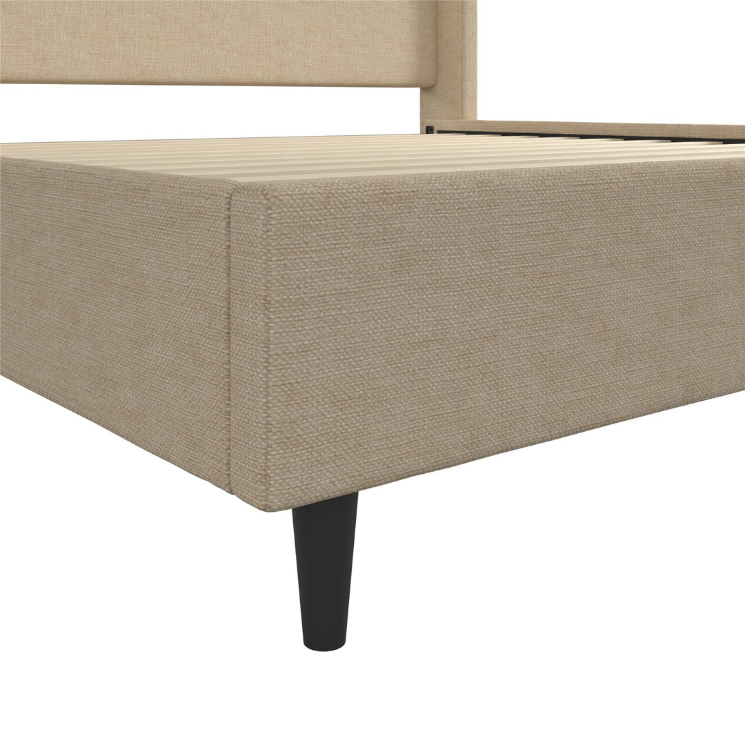 Eveline Textured Canvas Upholstered Wingback Bed - Beige - King