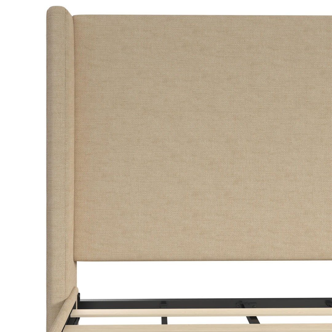 Eveline Textured Canvas Upholstered Wingback Bed - Beige - King