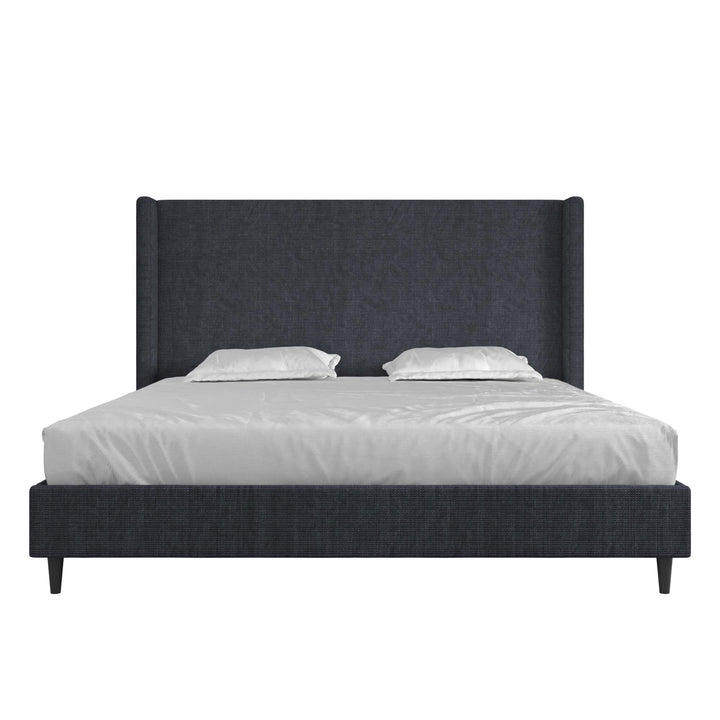 Eveline Textured Canvas Upholstered Wingback Bed - Blue - King