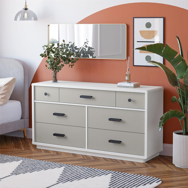 Valencia 7 Drawer Wide Dresser - Taupe/White