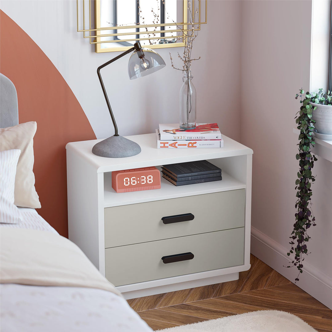 Valencia 2 Drawer Nightstand - Taupe/White