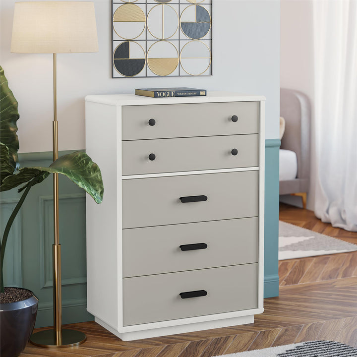 Valencia Tall 5 Drawer Dresser - Taupe/White