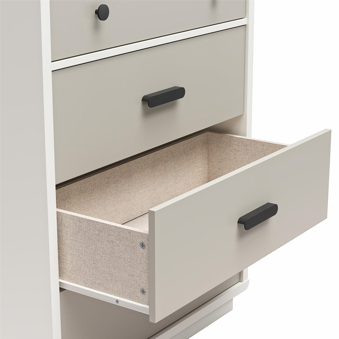 Valencia Tall 5 Drawer Dresser - Taupe/White