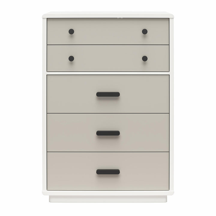 Valencia Tall 5 Drawer Dresser - Taupe/White