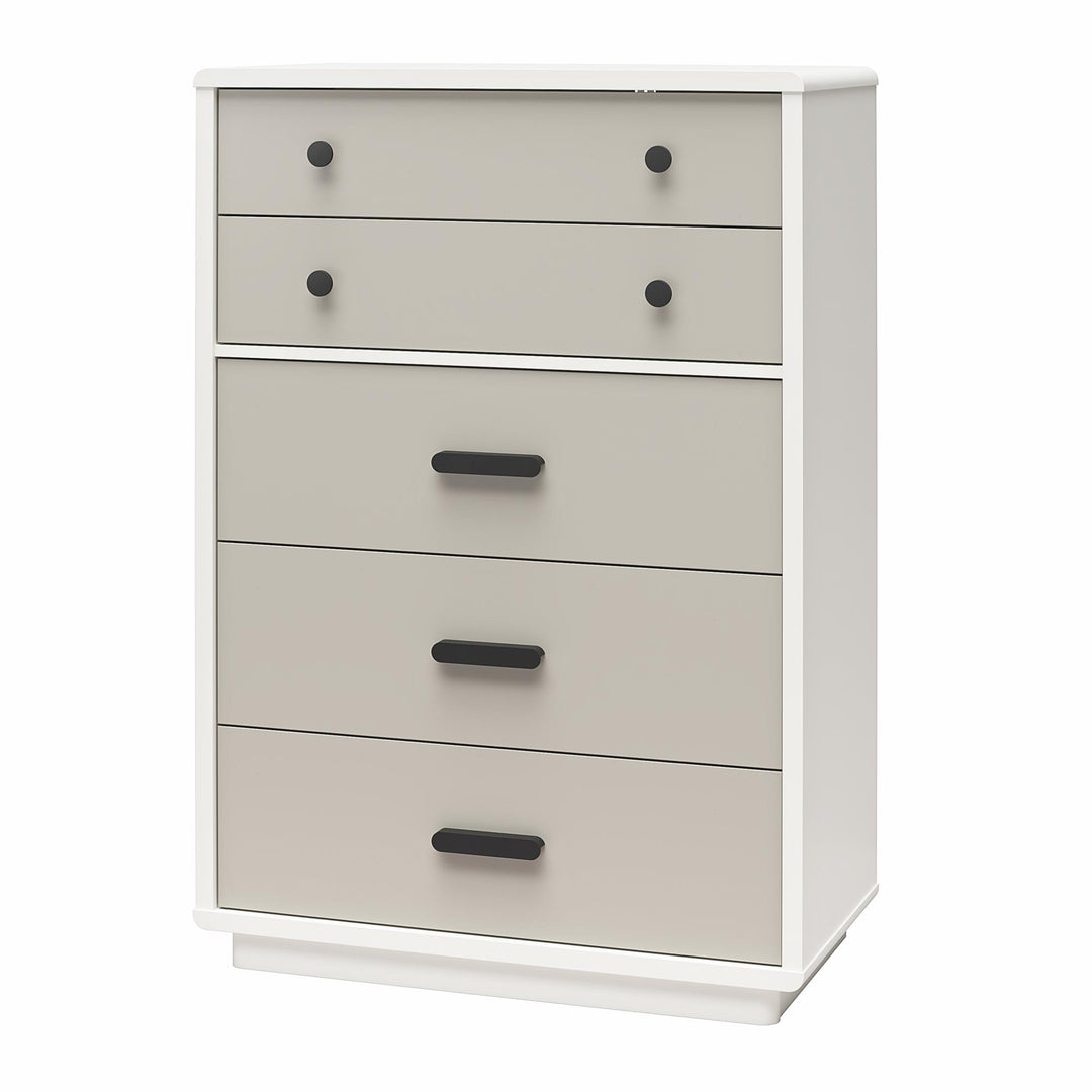 Valencia Tall 5 Drawer Dresser - Taupe/White