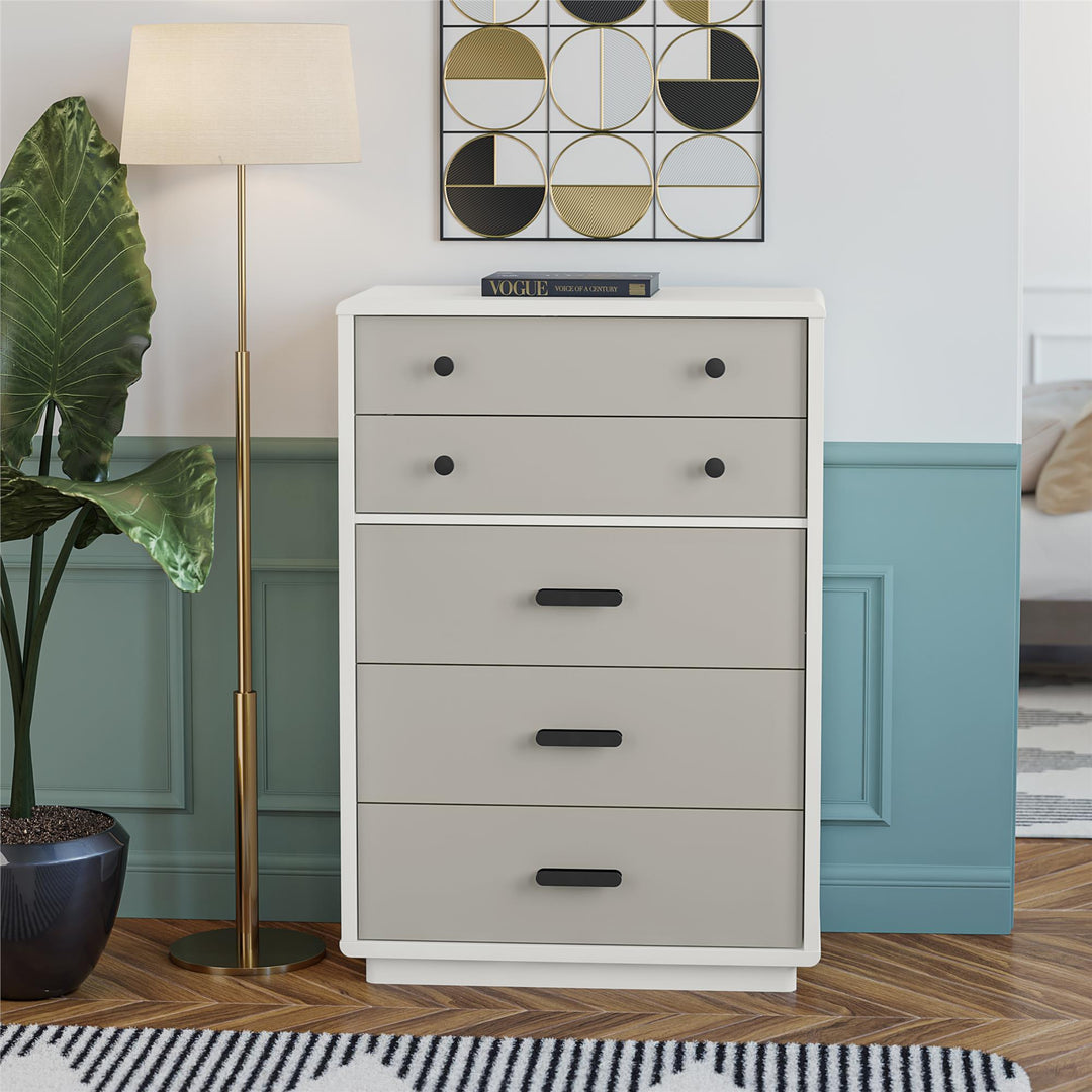 Valencia Tall 5 Drawer Dresser - Taupe/White