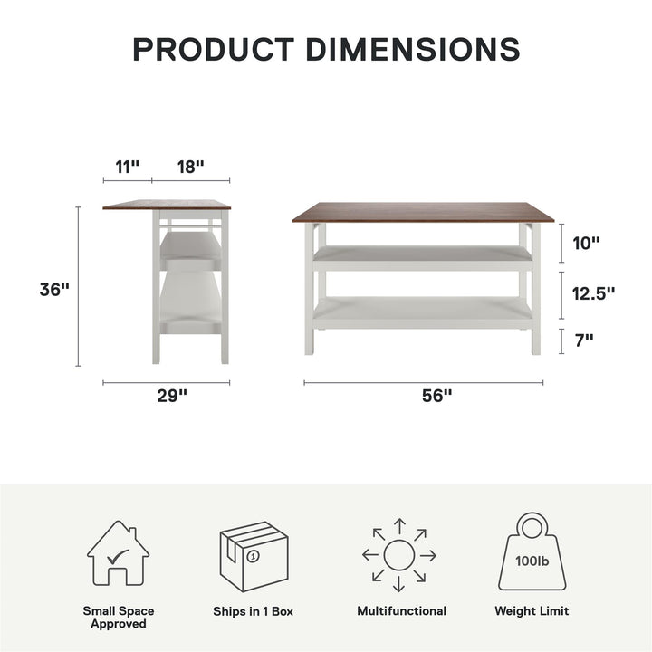 Tallen 60" Flip Kitchen Island Table - Walnut - 60"