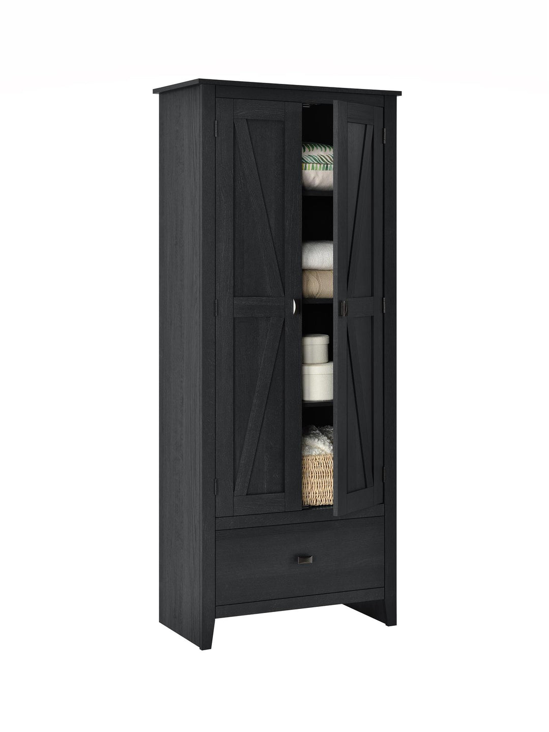 Farmington Rustic Farmhouse 30 Inch Wide Storage Cabinet - Black Oak