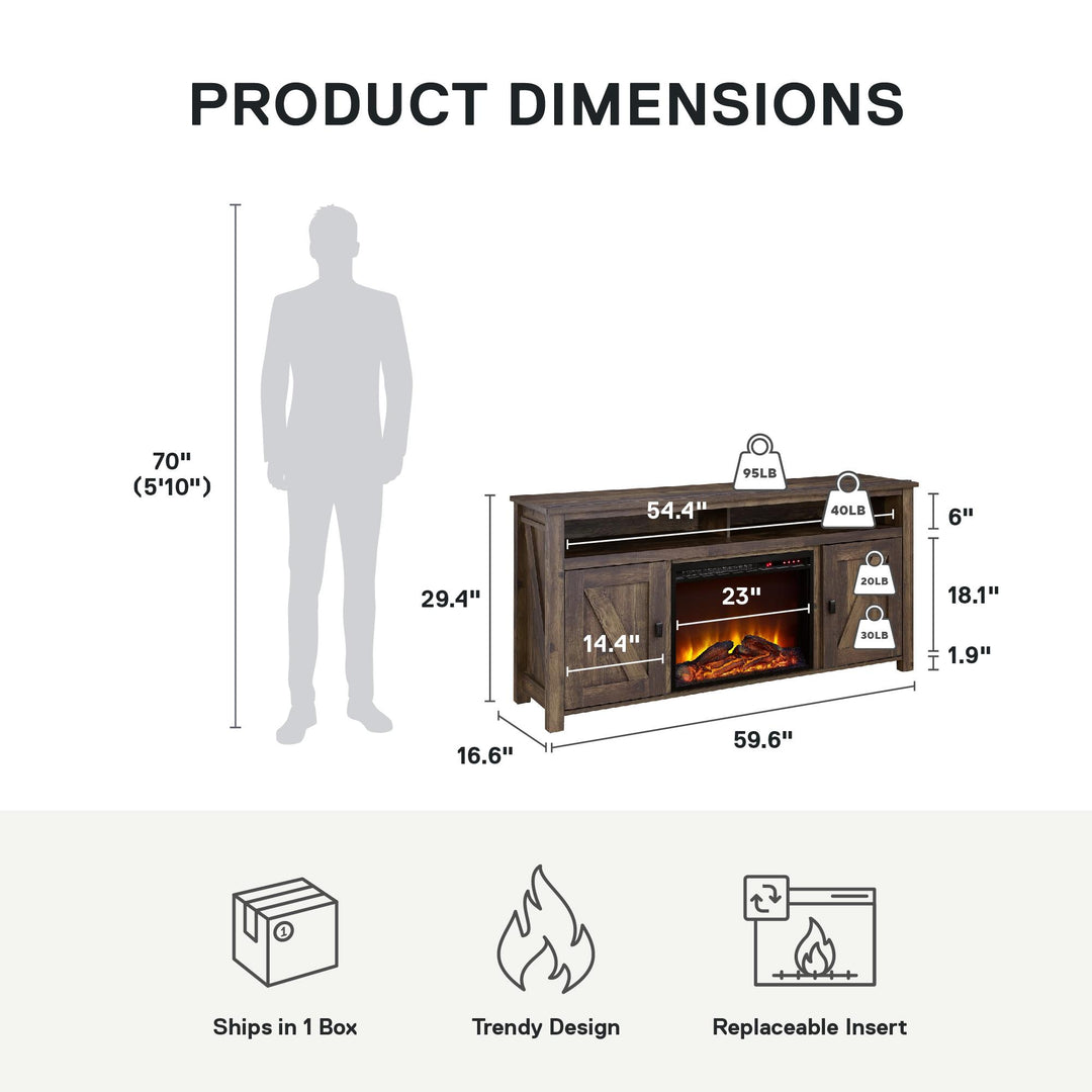 Farmington Electric Fireplace TV Console for TVs up to 60 Inch - Rustic