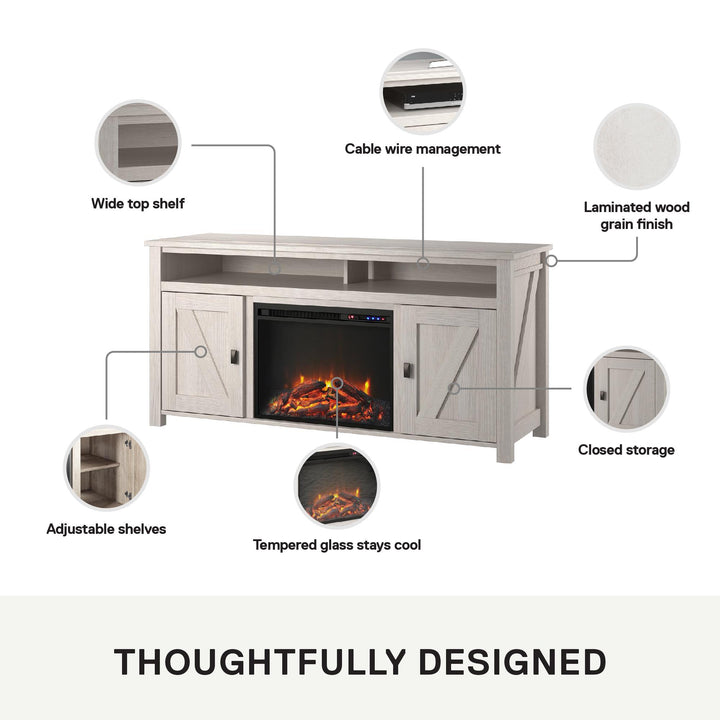 Farmington Electric Fireplace TV Console for TVs up to 60 Inch - Ivory Oak