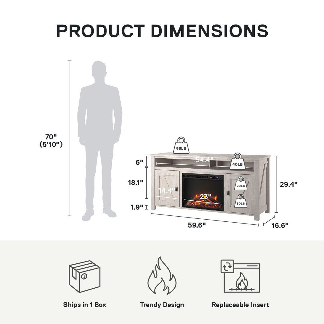 Farmington Electric Fireplace TV Console for TVs up to 60 Inch - Ivory Oak