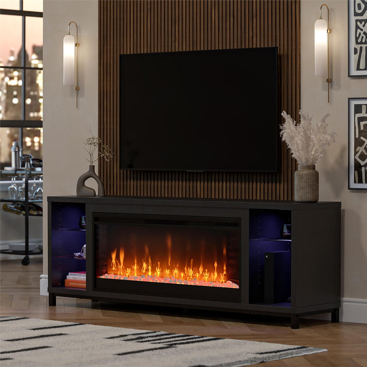 Lumina Modern Multi-Color Electric Fireplace Media Console with Crystals for TVs up to 70" - Black