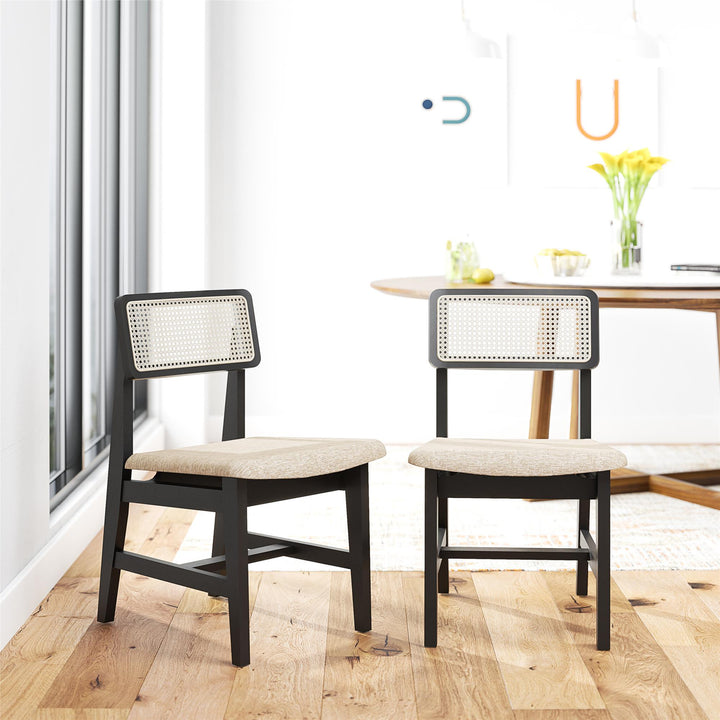 Eleni Cane Dining Chairs, Set of 2 - Cream/Black - Set of 2