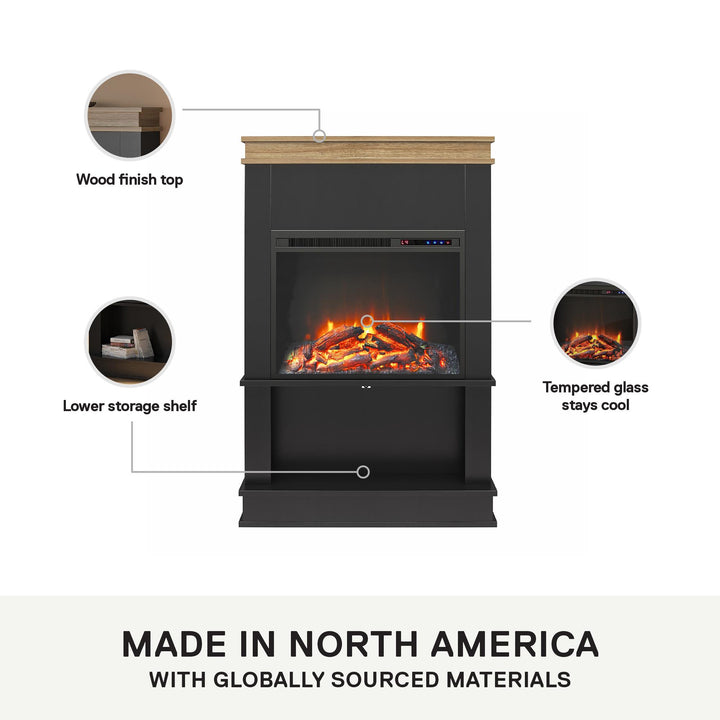 Mateo Electric Fireplace with Mantel and Open Shelf - Black