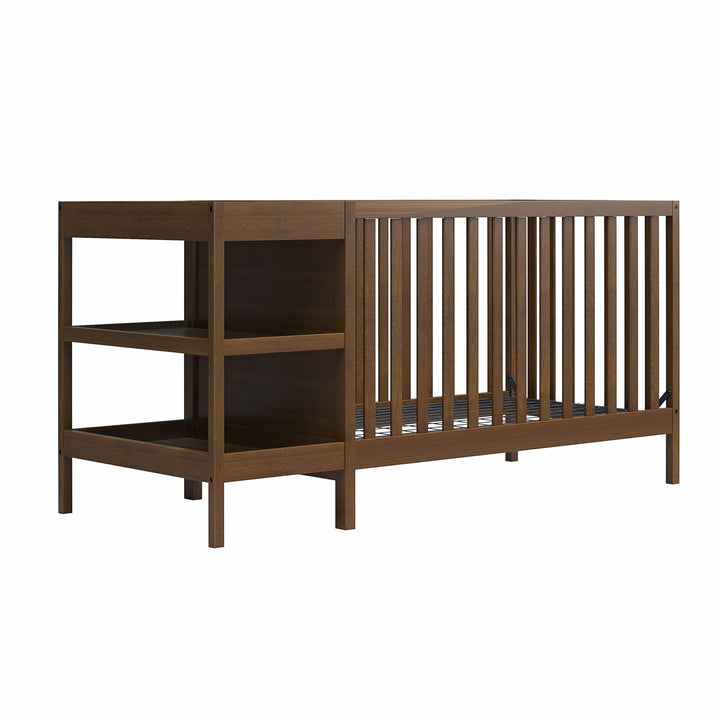 Ema 3-in-1 Convertible Crib & Changer Combo - Walnut - Crib & Toddler Mattress