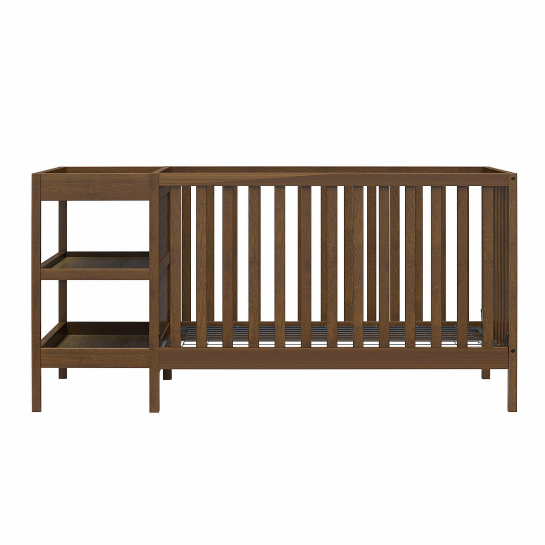 Ema 3-in-1 Convertible Crib & Changer Combo - Walnut - Crib & Toddler Mattress