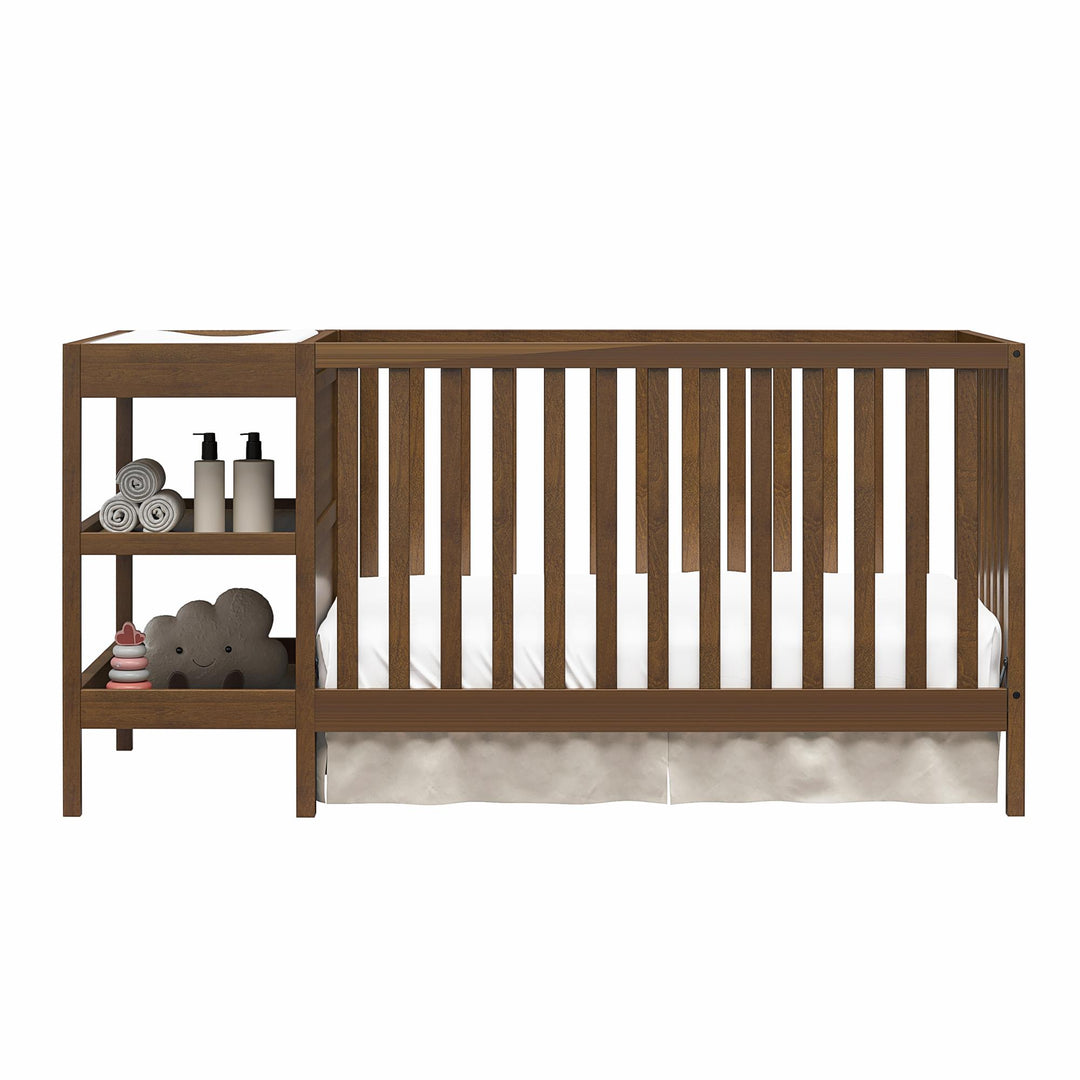 Ema 3-in-1 Convertible Crib & Changer Combo - Walnut - Crib & Toddler Mattress