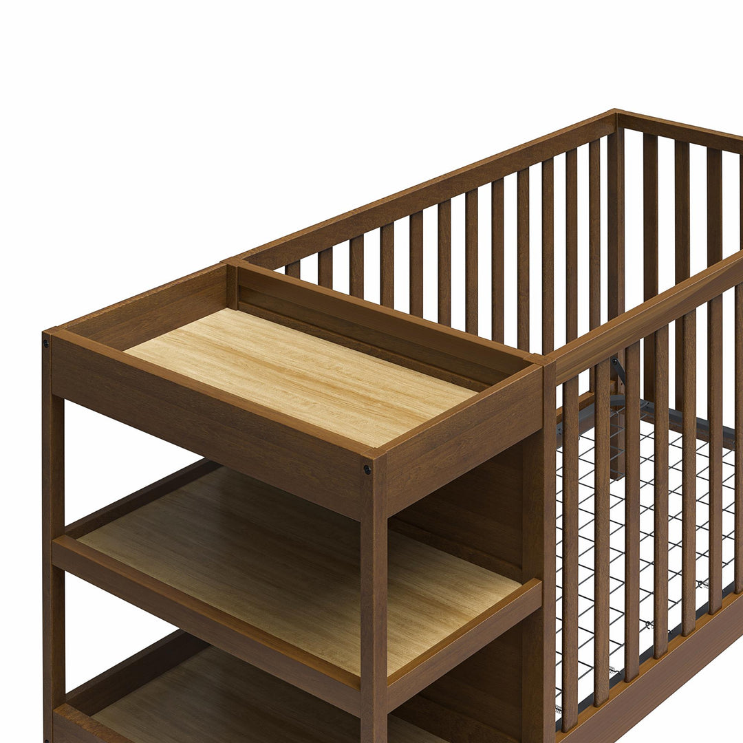 Ema 3-in-1 Convertible Crib & Changer Combo - Walnut - Crib & Toddler Mattress