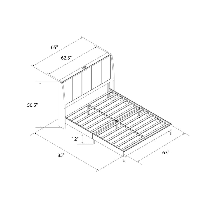 Lamora Upholstered Wingback Bed with USB Port - Light Gray - Queen
