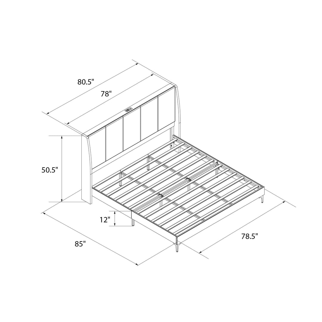 Lamora Upholstered Wingback Bed with USB Port - Taupe - King