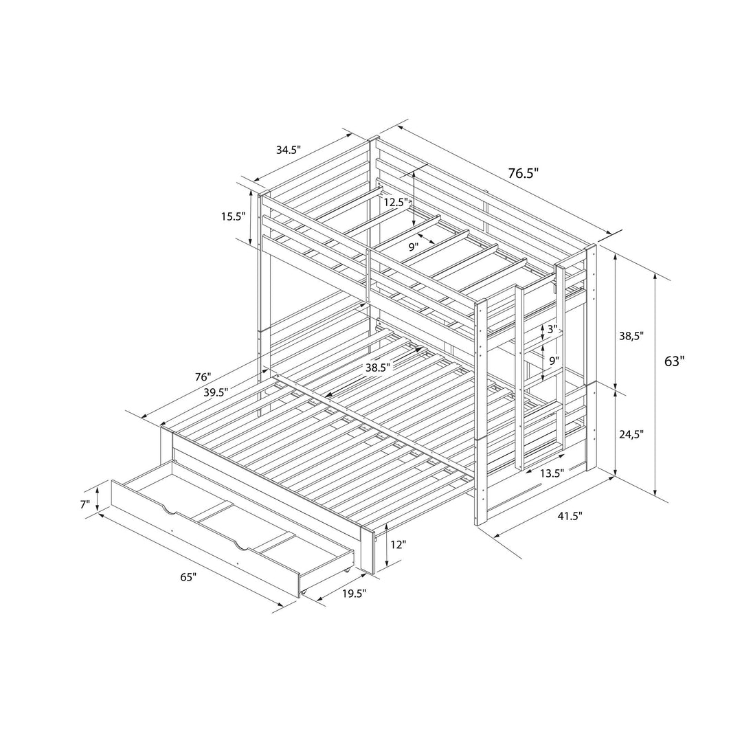 Rhodes Extendable Twin-over-Twin/King Bunk Bed with Storage Drawer, - Brown - Twin-Over-Twin