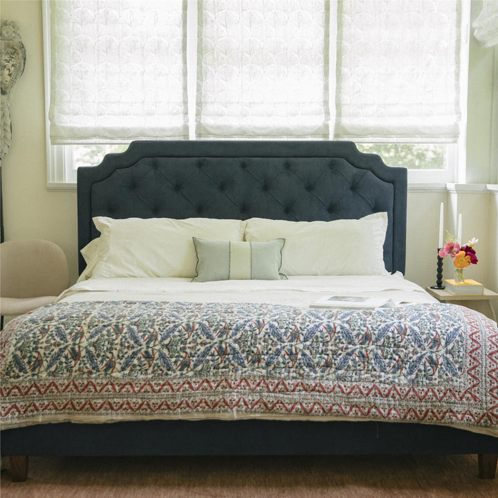 Eloise Chenille Upholstered Platform Bed - Navy - Queen