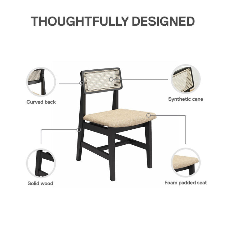 Eleni Cane Dining Chairs, Set of 2 - Cream/Black - Set of 2