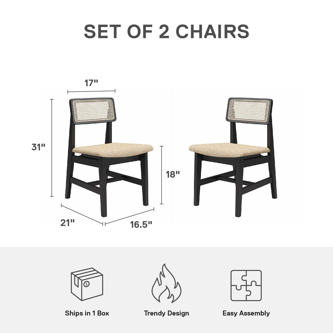 Eleni Cane Dining Chairs, Set of 2 - Cream/Black - Set of 2