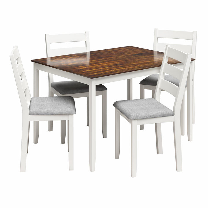 DHP Reila 5-Piece Wood Dining Room Table Set for 4, White/Walnut - White