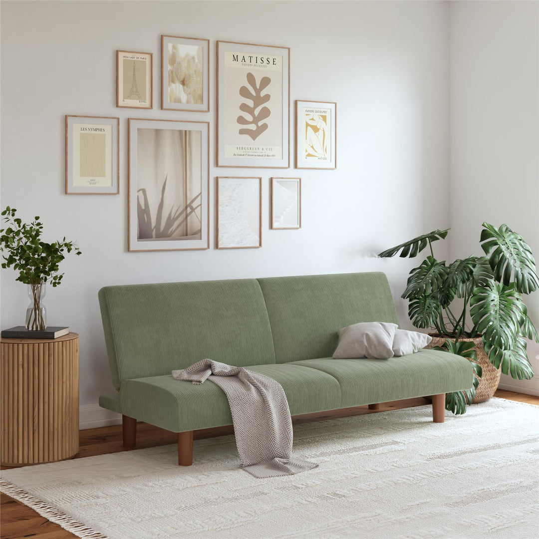 Myla Armless Corduroy Futon Sofa Bed - Sage Green - 3-Seater