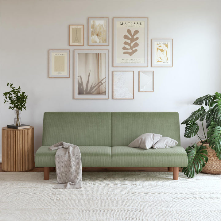 Myla Armless Corduroy Futon Sofa Bed - Sage Green - 3-Seater