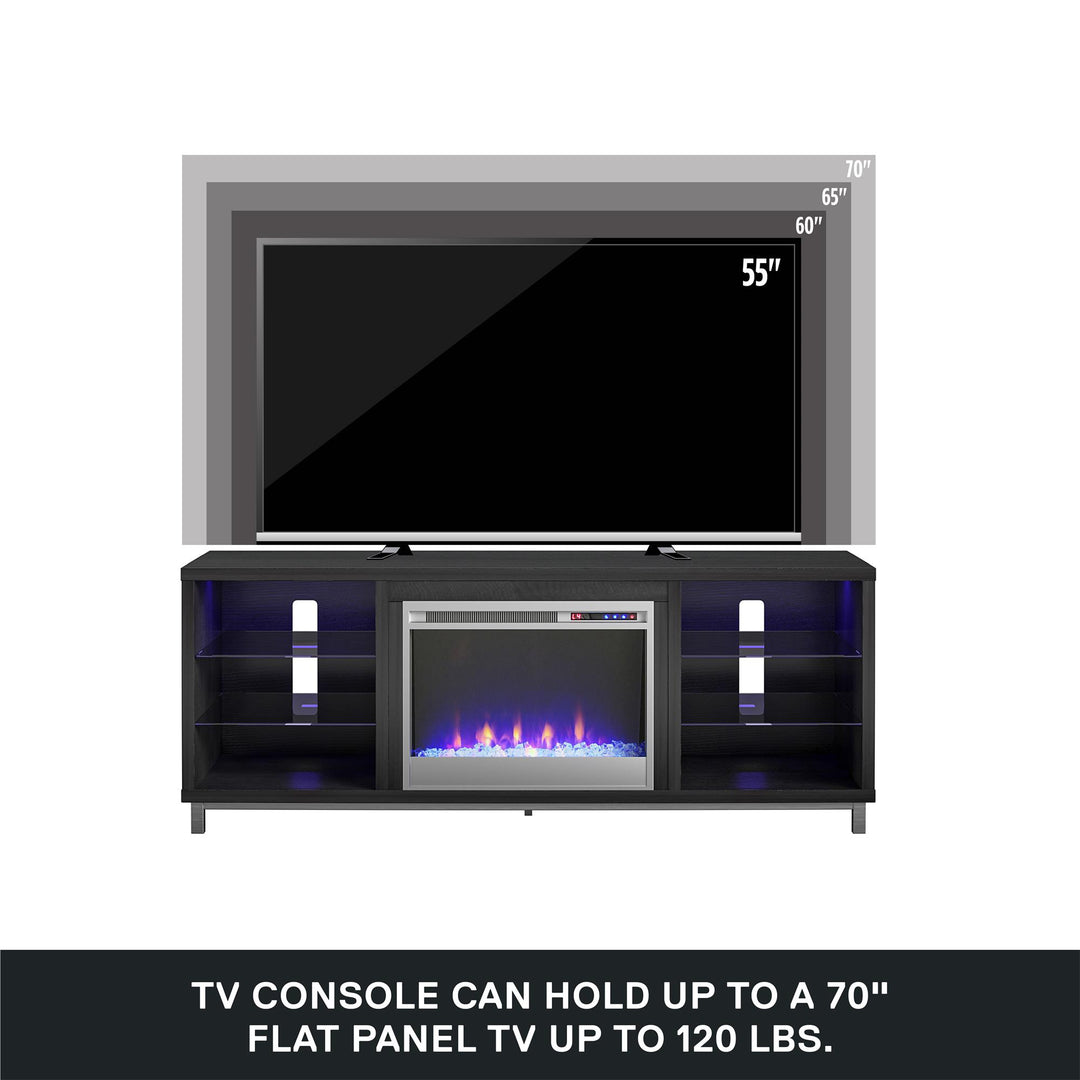 Lumina Fireplace TV Stand for TVs up to 70 Inch with 7 Color LED Lights - Black Oak - 66”-70”