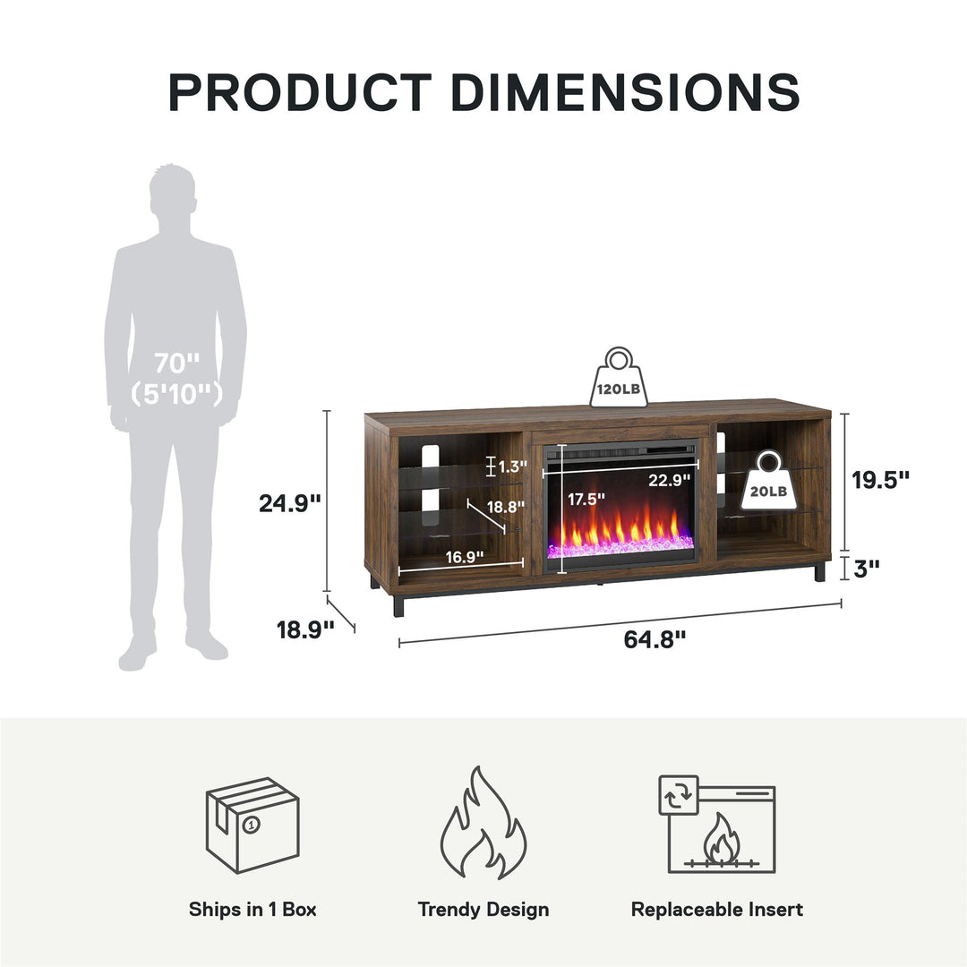 Lumina Fireplace TV Stand for TVs up to 70 Inch with 7 Color LED Lights - Columbia Walnut - 66”-70”