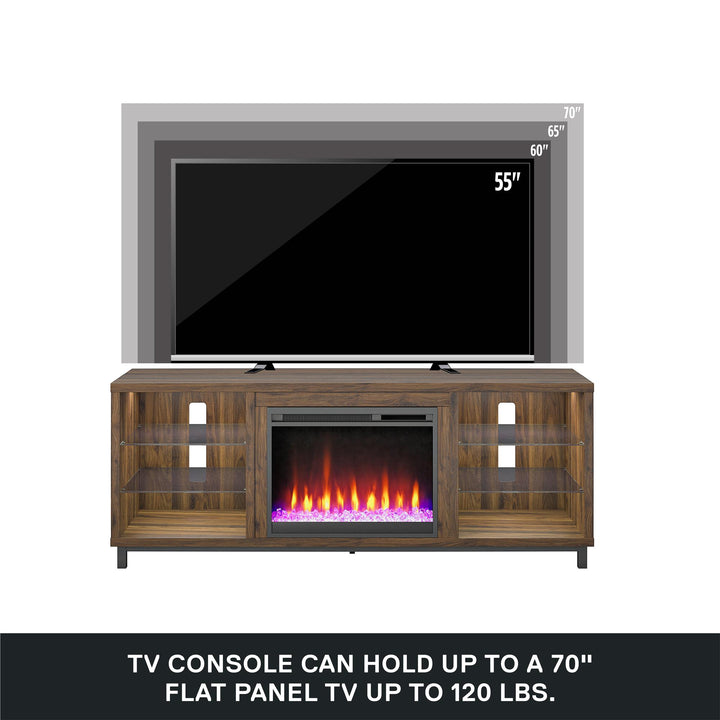 Lumina Fireplace TV Stand for TVs up to 70 Inch with 7 Color LED Lights - Columbia Walnut - 66”-70”