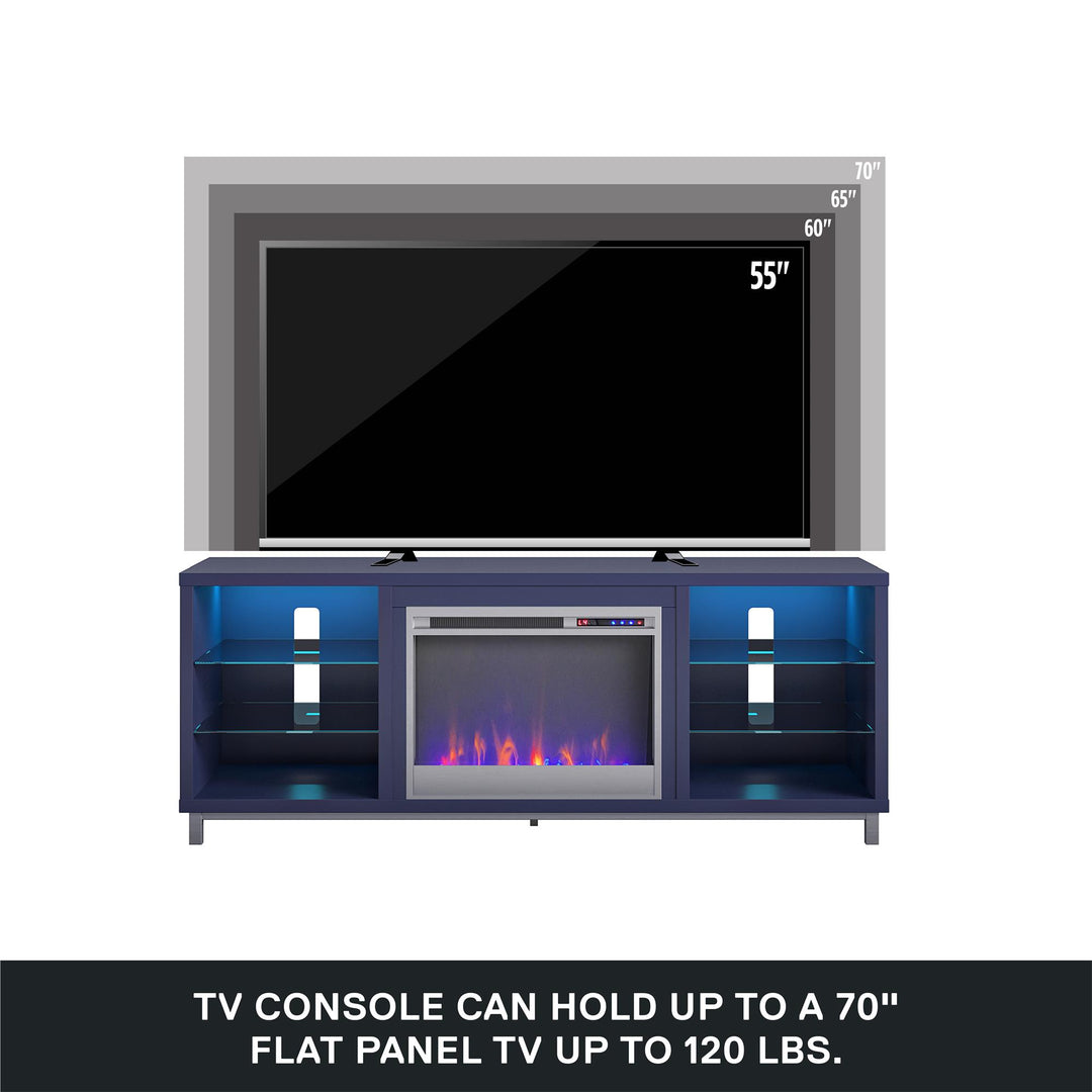 Lumina Fireplace TV Stand for TVs up to 70 Inch with 7 Color LED Lights - Navy - 66”-70”