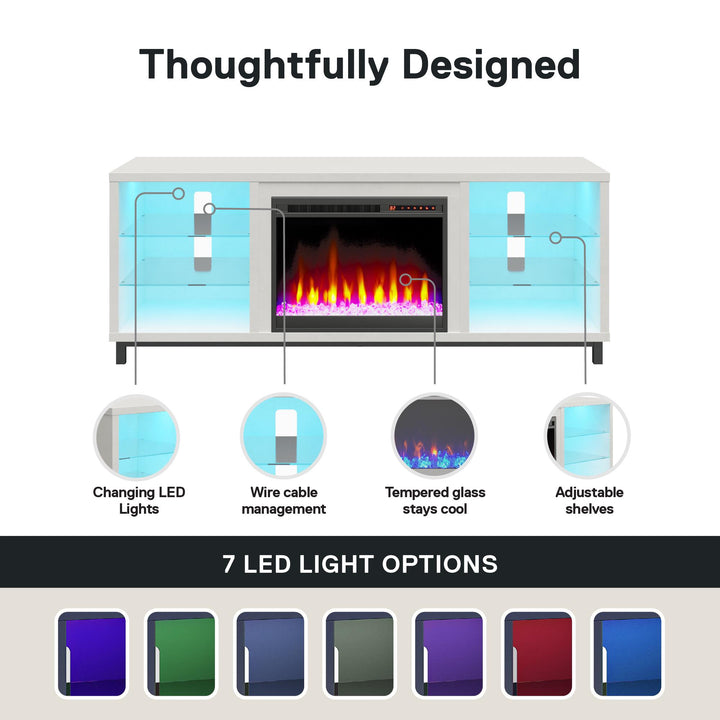 Lumina Fireplace TV Stand for TVs up to 70 Inch with 7 Color LED Lights - Plaster - 66”-70”