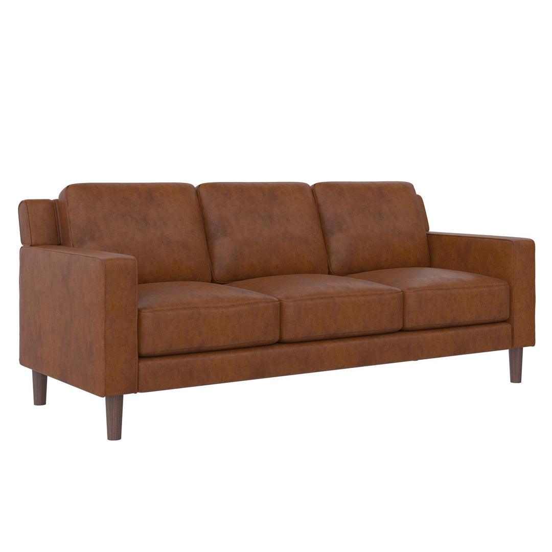 Brynn Fabric Upholstered 3 Seater Sofa with Wood Legs - Camel