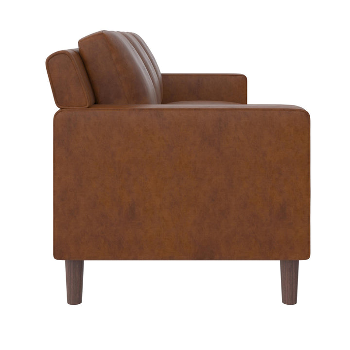 Brynn Fabric Upholstered 3 Seater Sofa with Wood Legs - Camel