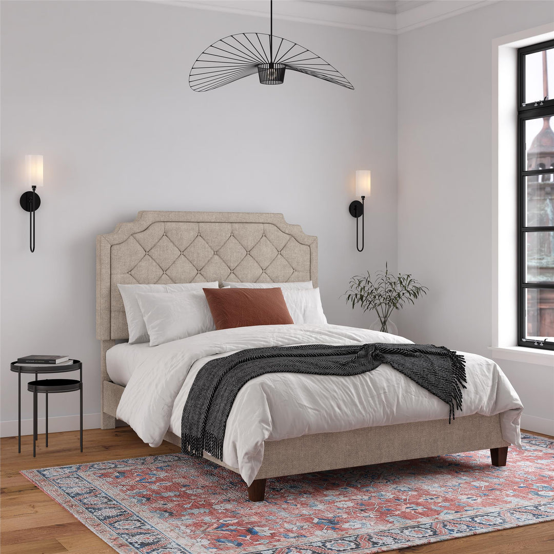 Eloise Chenille Upholstered Platform Bed - Ivory - Queen