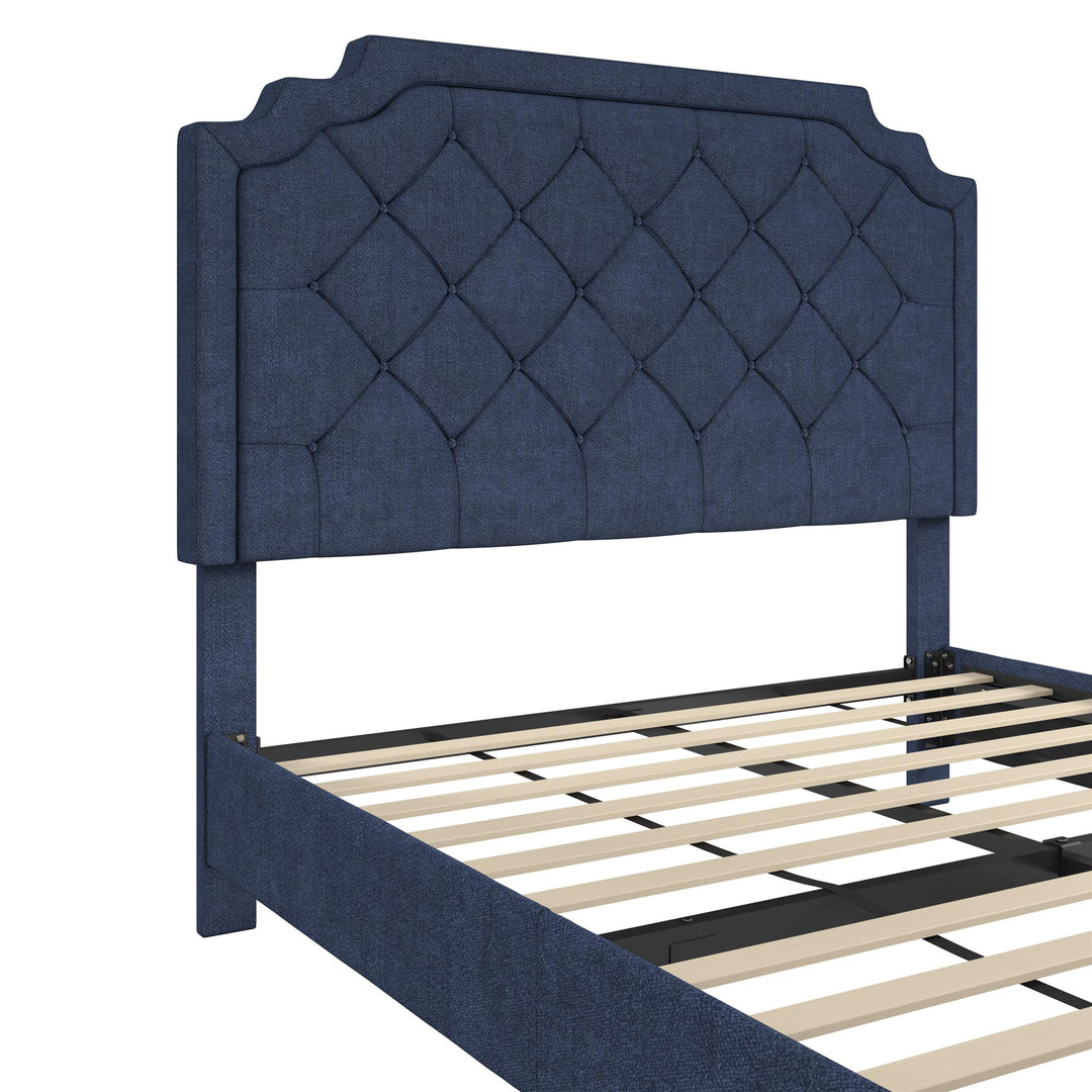 Eloise Chenille Upholstered Platform Bed - Navy - Queen