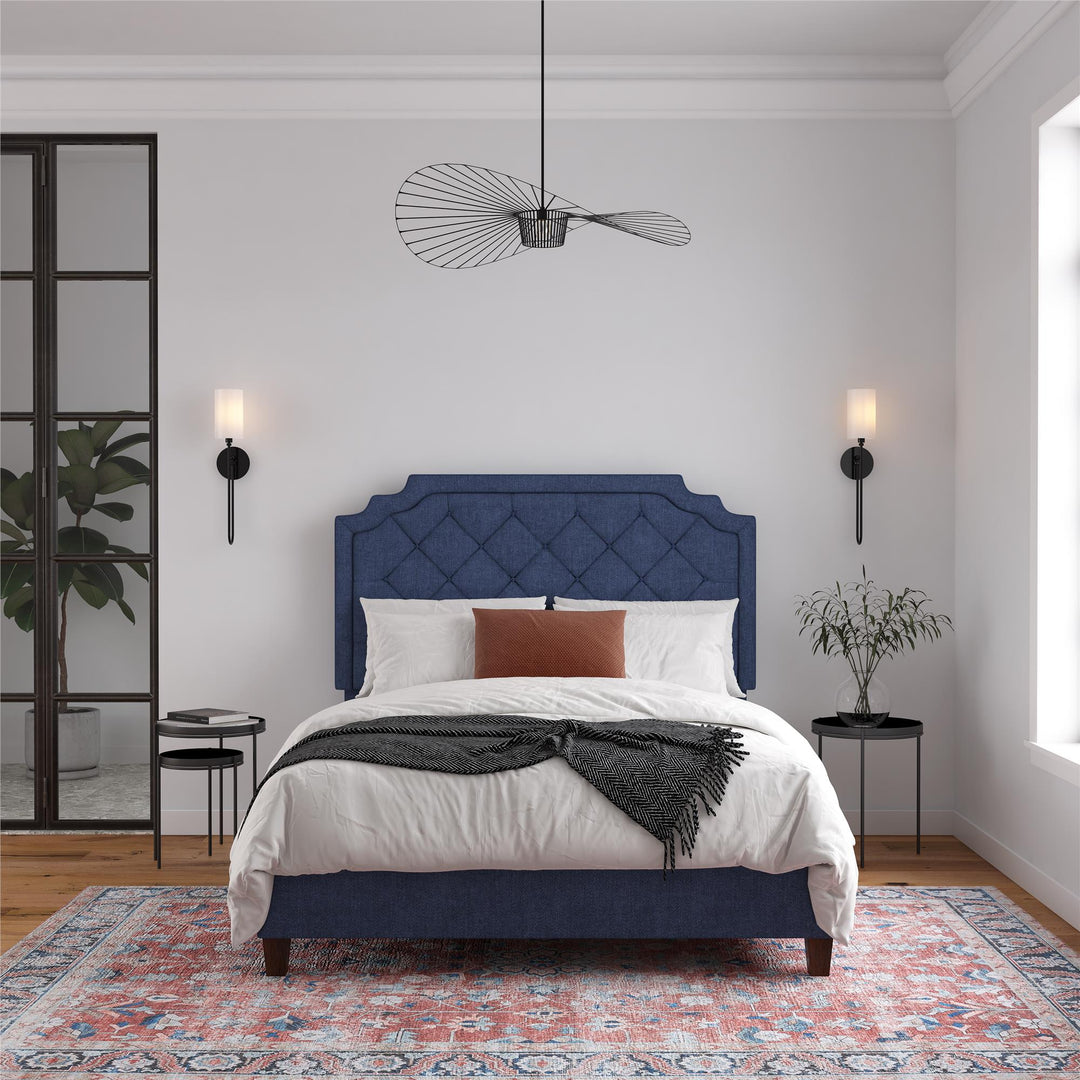 Eloise Chenille Upholstered Platform Bed - Navy - Queen