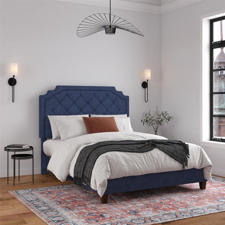 Eloise Chenille Upholstered Platform Bed - Navy - Queen