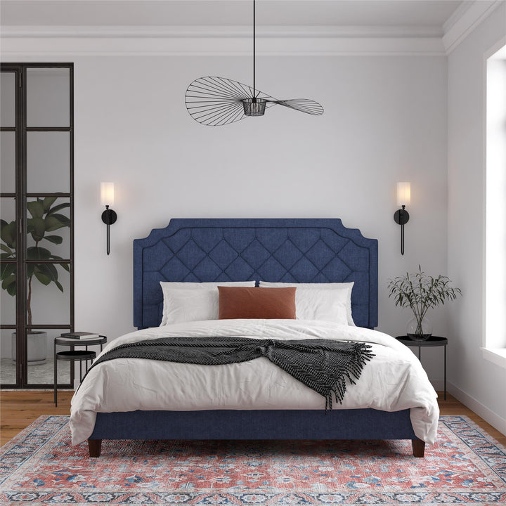 Eloise Chenille Upholstered Platform Bed - Navy - King