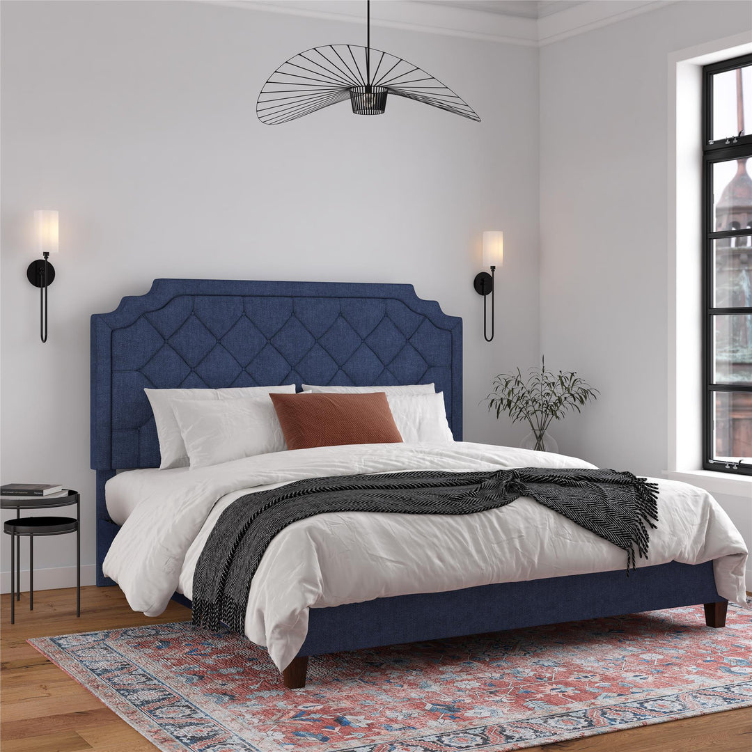 Eloise Chenille Upholstered Platform Bed - Navy - King