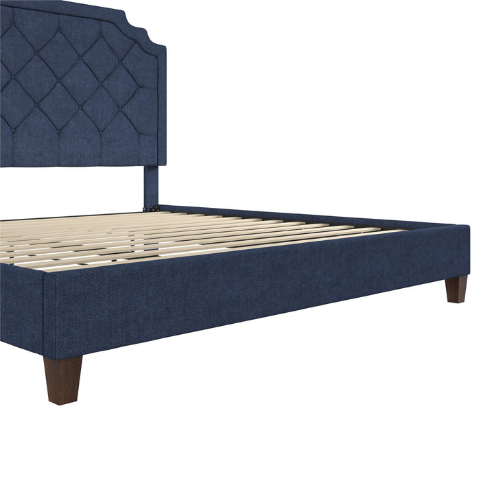 Eloise Chenille Upholstered Platform Bed - Navy - King